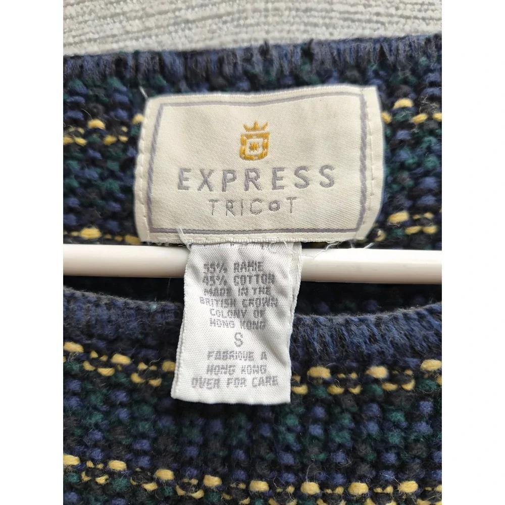Express Tricot Sweater Womens Small Blue Striped Ramie Chunky Knit Boat Neck
